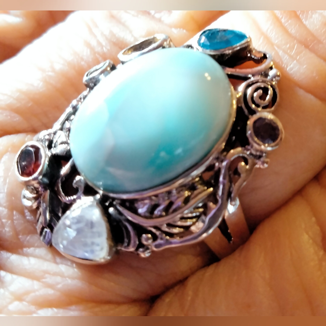 Larimar Combined With Mixed Gemstones In Sterling Silver